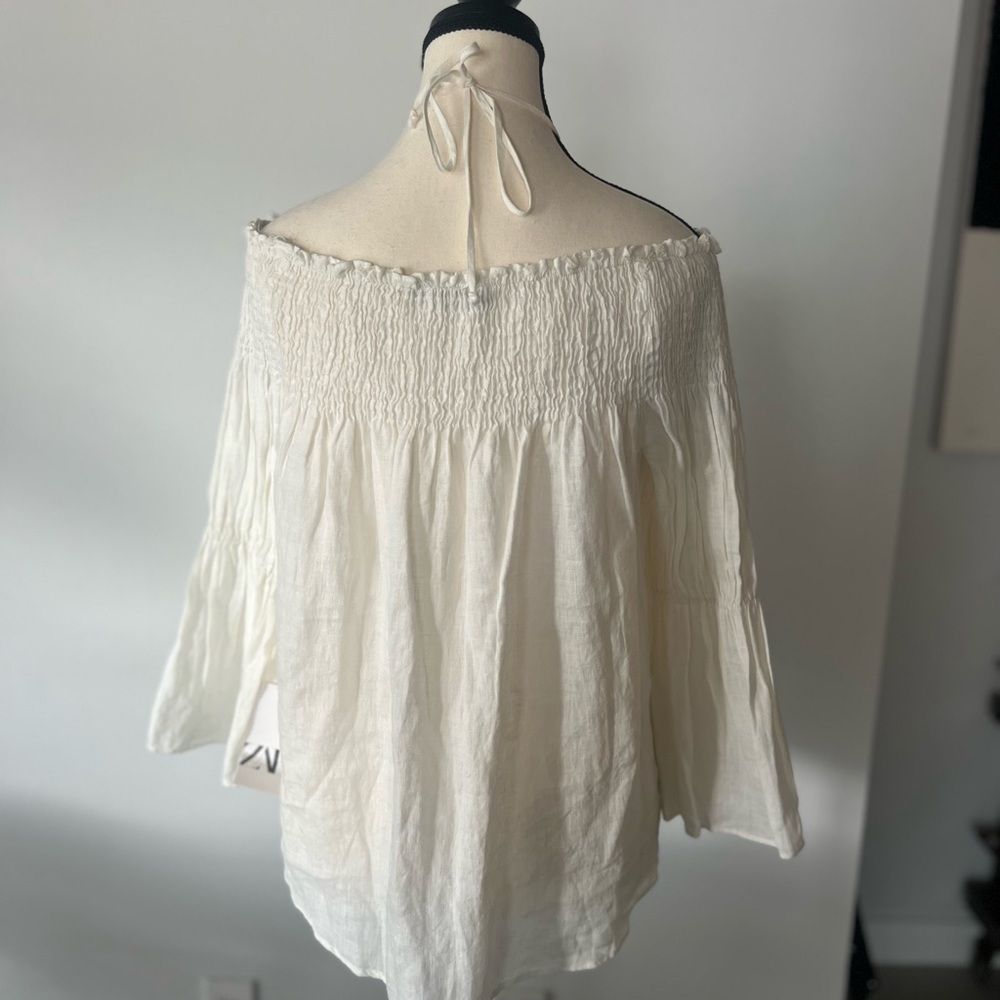 Zara Linen Bohemian Shirt | New with Tags | Elegant Neck Detail | Size M - Picture 4 of 15
